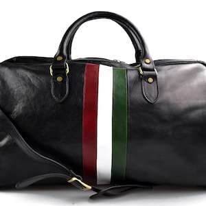 レザー旅行バッグ ダッフルバッグ レザーダッフルバッグ 旅行バッグ メンズ レディース ジムバッグ 荷物 イタリア国旗 ウィークエンダーダッフル オーバーナイトバッグ ブラック
