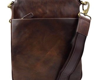 Sac à bandoulière  marron fonce  en cuir sac à bandoulière homme femme sac d'épaule cuir bandoulière en cuir