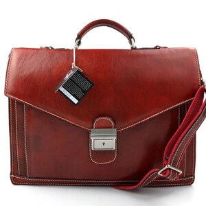 Leather briefcase men women black office shoulder bag messenger business bag satchel brown handbag document bag document folder executive Red