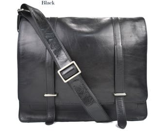 Mens leather messenger bag black shoulder bag genuine leather briefcase satchel messenger business document bag ladies executive bag