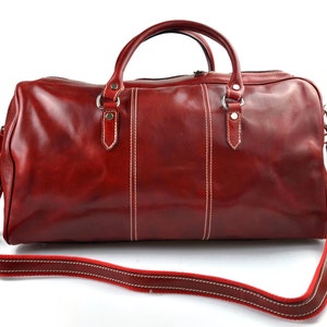 Leder reisetasche manner damen mit griffen schultertasche leder rot made in Italy weekend tasche reise tasche sporttasche