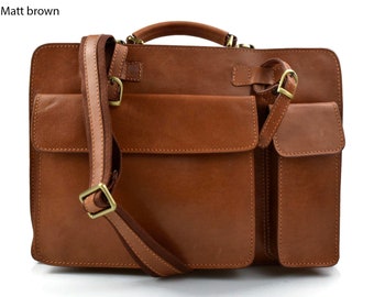 Leather briefcase shoulder bag leather briefcase matt  brown leather messenger leather women handbag men office bag business document bag