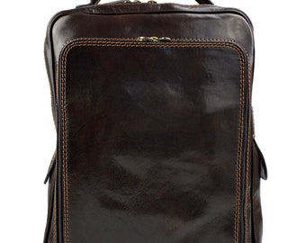 Backpack genuine leather travel bag weekender sports bag gym bag leather shoulder women men bag satchel original made in Italy dark brown