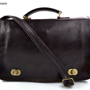 Cartera de cuero bolso messenger de piel bolso de hombre mujer de cuero bolso de espalda bandolera de cuero carpeta de piel marron oscuro