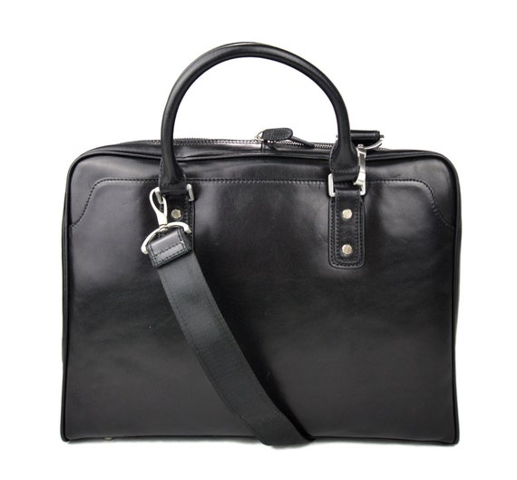 Leather shoulder bag leather messenger bag ipad laptop black | Etsy