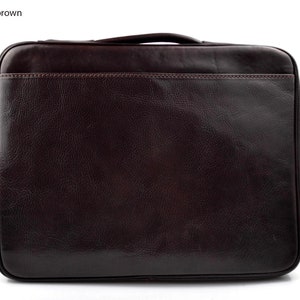 Maletin en piel cartera de cuero A4 bolso de cuero de hombre bolso de cuero de mujer bolso de mano marron oscuro carpeta de piel
