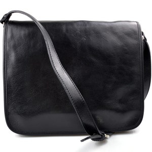 Bolso messenger de piel negro bolso de hombre piel bolso de mujer piel bandolera de cuero bolso de espalda bolso de cartero carpeta
