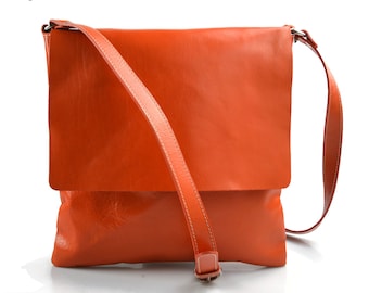 Shoulder bag for men leather shoulder bag leather crossbody bag for women leather satchel messenger bag orange shoulder bag light leather