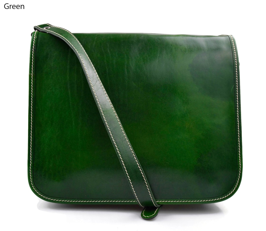 Army Green Rattan Leather Messenger Bag – maeree