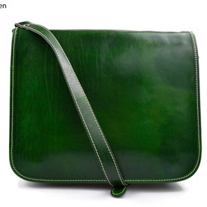 Bolso messenger de piel verde bolso de hombre piel bolso de mujer piel bandolera de cuero bolso de espalda bolso de cartero carpeta