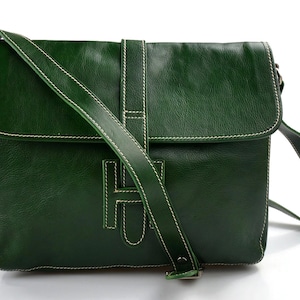 Carpeta de cuero messenger verde bolso de piel bandolera de piel cartero bolso de cuero de hombre bolso de mujer de cuero bolso de espalda