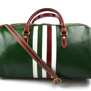 Leder reisetasche männer damen schultertasche leder Grün mit Streifen limitierte Auflage weekend tasche reisetasche sporttasche