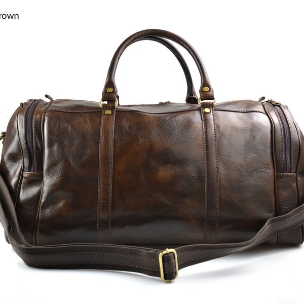 Leather travel bag duffle bag leather duffel bag travel bag for men luggage bag weekender bag carry on cabin bag gym leather bag brown