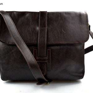 Carpeta de cuero messenger marron oscuro bolso de piel bandolera de piel bolso de cuero de hombre bolso de mujer de cuero bolso de espalda