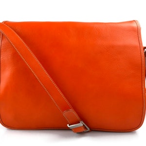 Bolso messenger de piel bandolera de cuero bolso cartero bolso de hombre piel cartera de cuero bolso de espalda maletin de piel naranja