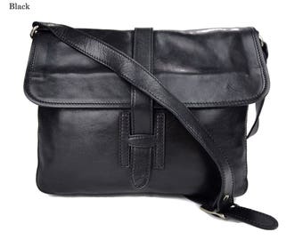 Sac cuir sac d'epaule sac à bandoulière homme femme sac postier sac d'épaule bandoulière en cuir cuir italien noir