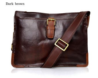 Leather satchel men leather messenger women handbag shoulder bag leather ipad tablet holder leather bag dark brown leather crossbody