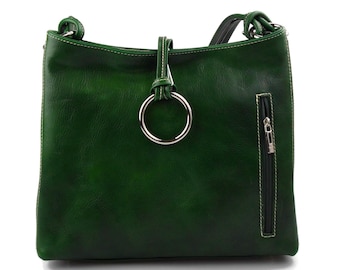 Luxury Green Leather Women&#39;s Handbag - Shoulder Bag, Purse, Tote - Made in Italy, Genuine Leather
