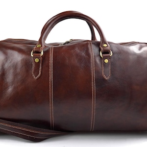 Borsone uomo donna borsa viaggio con manici e tracolla vera pelle caffè nero marrone borsa palestra borsa cabina pelle made in Italy