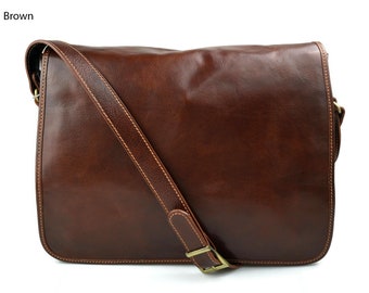 Men's leather bag shoulder bag genuine leather messenger brown business document bag  women executive bag briefcase business bag post