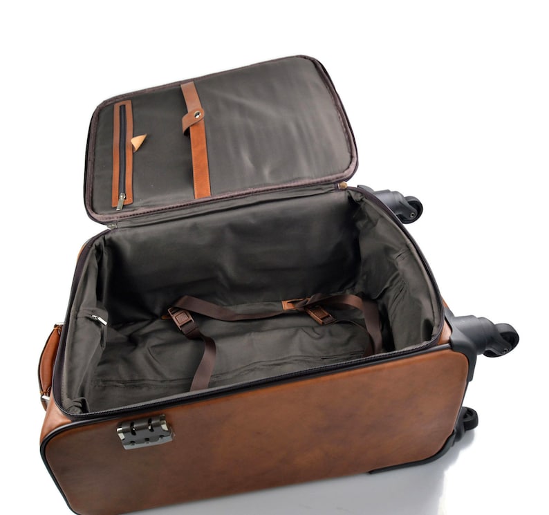 Leather Trolley Travel Bag Weekender Overnight Light Brown Etsy UK