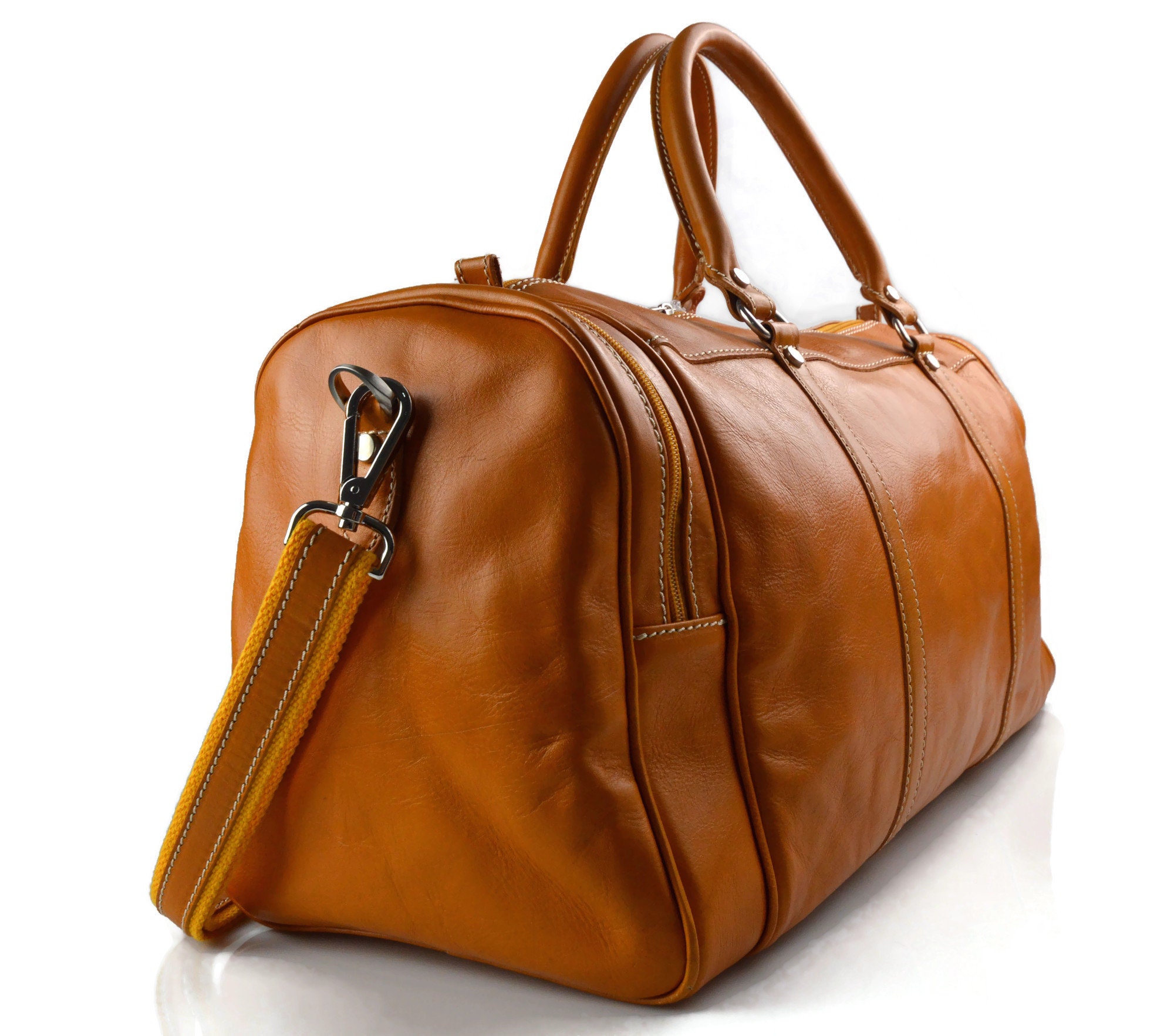 Duffle bag leather travel bag duffel bag yellow leather Etsy