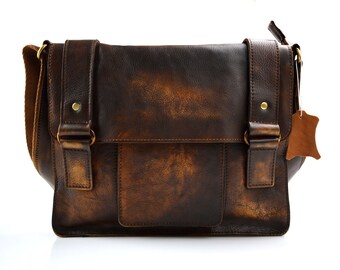 Sac cuir vintage d'èpaule marron sac cartable sac postier sac en