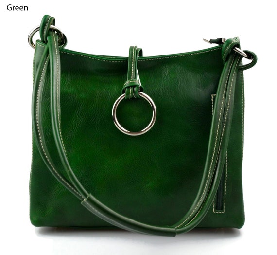 Women's Leather Crossbody Bag, Green Metallic Color Bag