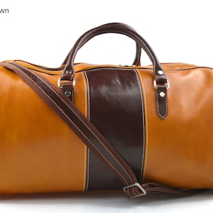 Travel bag leather duffle bag leather duffel bag bag yellow - brown for men women travel bag gym luggage made in Italy weekender overnight