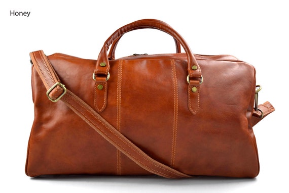 Bolsa de viaje piel miel mujer hombre con asas y correa de | Etsy México