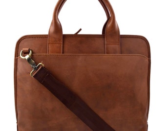 Vintage leather shoulder bag carry on bag messenger satchel ipad tablet leather bag men women handbag brown made in Italy