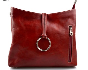 Rode lederen dameshandtas - luxe schoudertas - elegant en stijlvol - gemaakt in Italië - modieuze dameshandtas