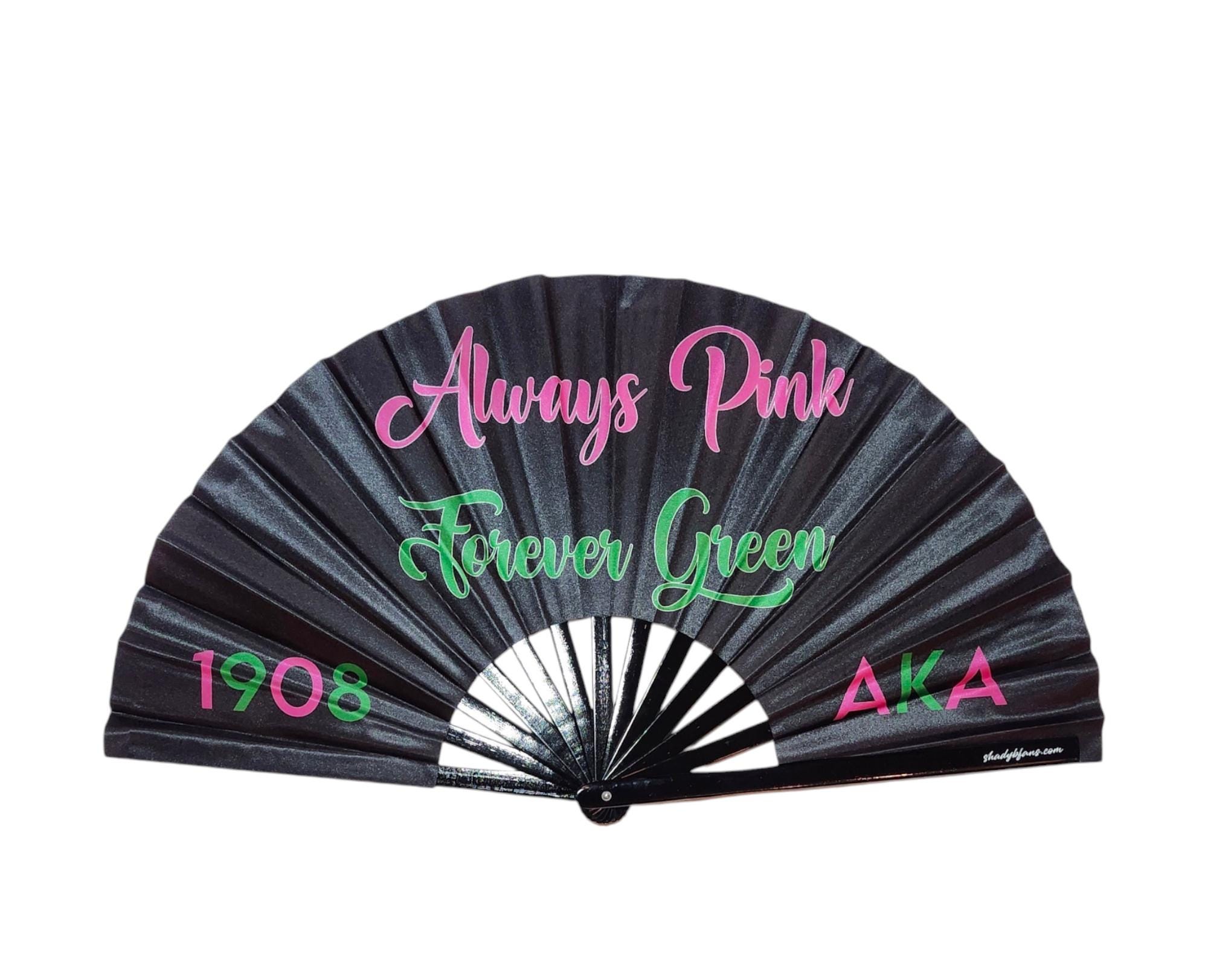 AKA Always Pink Clack Hand Fan | Pinkies and Pearls | Alpha Kappa Alpha Sorority| Pink and Green Hand Fans | D9 | Crossing Gift | 1908