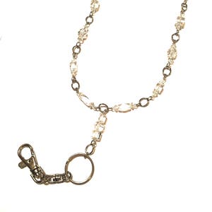 Lanyard. Clear. Glass. Badge Holder. ID Badge Holder. Silver Chain.