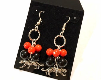 Earrings. Black and Orange. Tigers. Cluster.