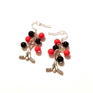 Earrings. Black and Orange. Hockey Sticks. Cluster.