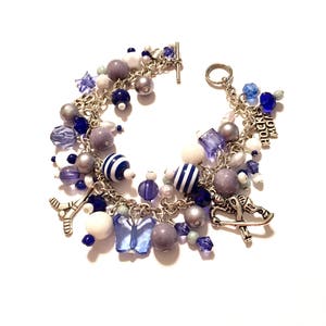 Bracelet.  Hockey Mom. Blue, Gray and White. Charm Bracelet. Double the Charms!