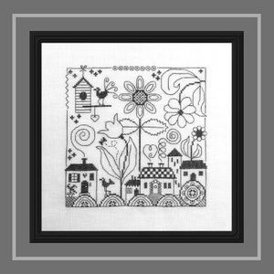 Blackwork Sunflower Square, counted cross stitch and Blackwork chart. image 1