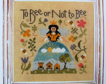 To Bee or Not to Bee - Grille pour le point de croix.  Modèle à réaliser avec 15 couleurs de fils DMC. Fille, abeilles en point de croix.