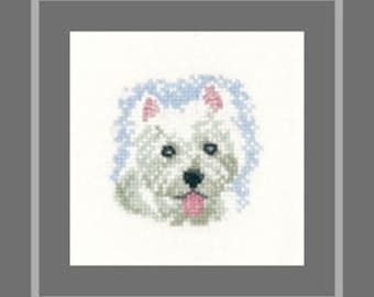 Westie Puppy Counted Cross Stitch Kit. Fabric, stranded cotton, needle, instructions. Little Friends Kit. Cute Mini Animal Kit.