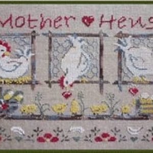 Mother Hens counted cross stitch chart. English wording