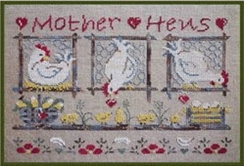 Mother Hens counted cross stitch chart. English wording