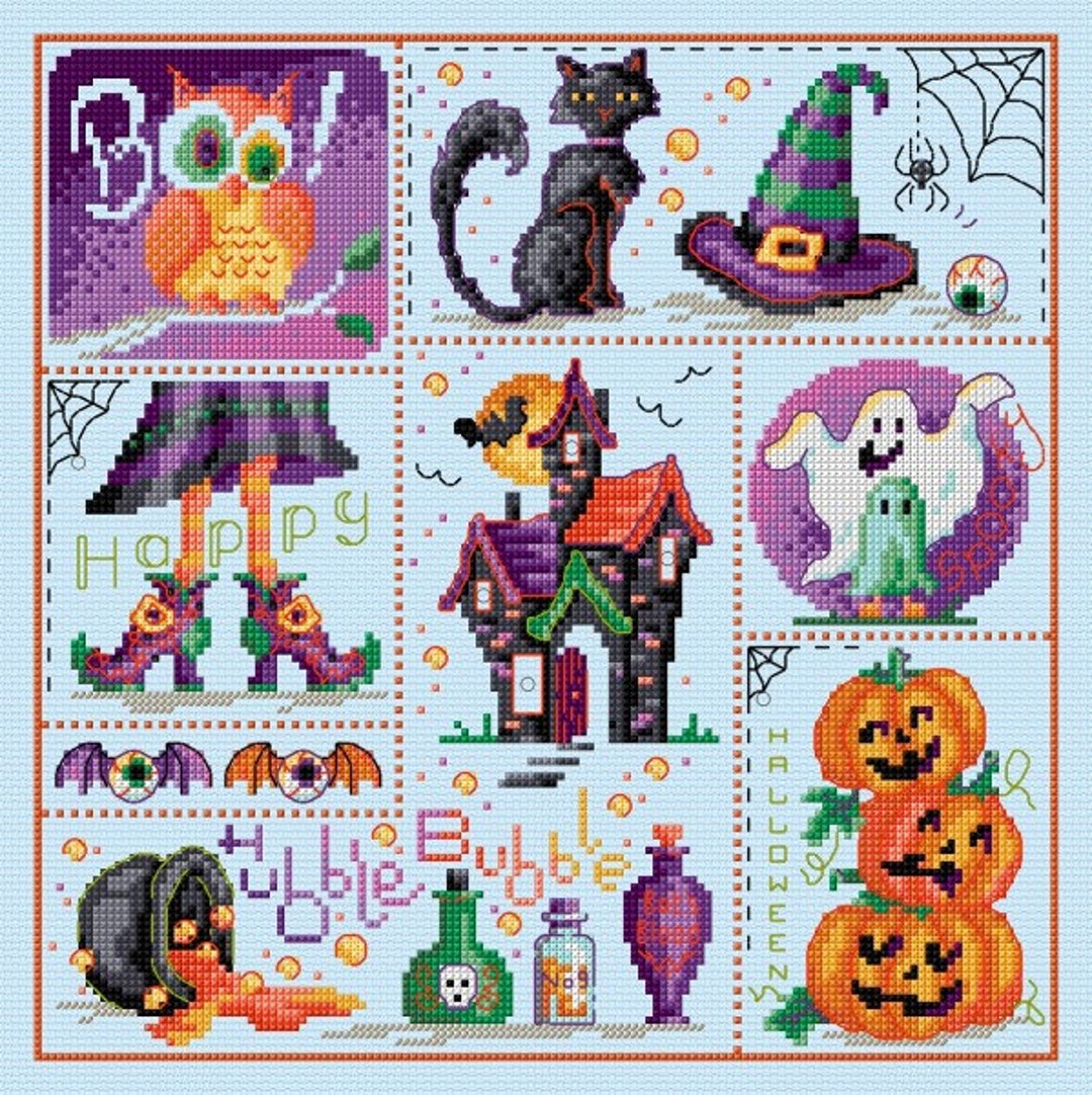 Halloween sampler counted cross stitch chart etsy