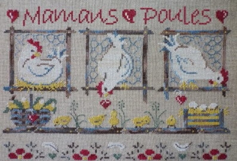 Mother Hens counted cross stitch chart. French wording