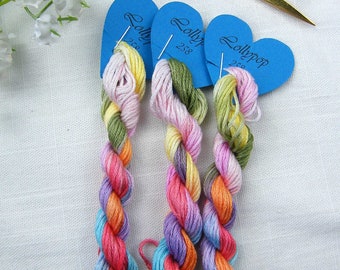 258 Lollypop, novelo de algodão variegado tingido à mão de cores vivas da Fils a Soso.