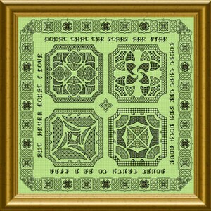 Les Jardins d'amour, contó el gráfico de Blackwork. Diseño de jardín de nudos.