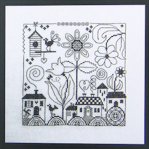 Cuadrado de girasol en Blackwork, punto de cruz contado y gráfico en Blackwork.