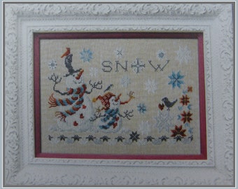 Nice Snowflakes counted cross stitch chart. Winter chart with snowmen, birds and snowflakes.
