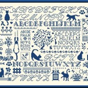 Cats Sampler counted cross stitch chart to work in 8 colours or monochrome. image 8