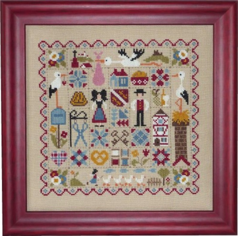 Patchwork Alsace counted cross stitch chart to work in 12 colours of DMC thread. Traditional style patchwork and Alsace motifs. image 4